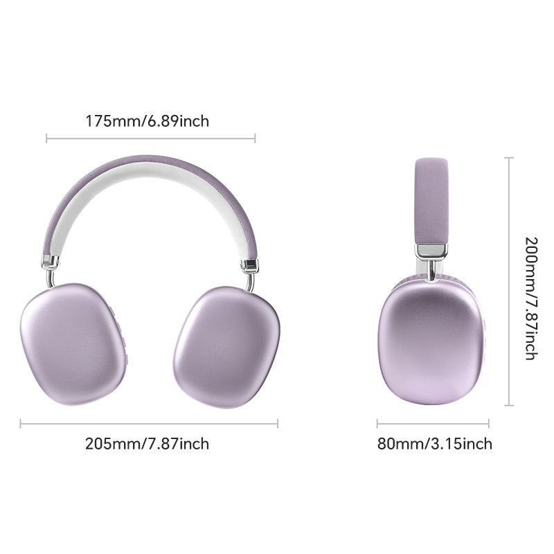Purple headphones with dimensions labeled on a white background. Lynda Kay's Shop