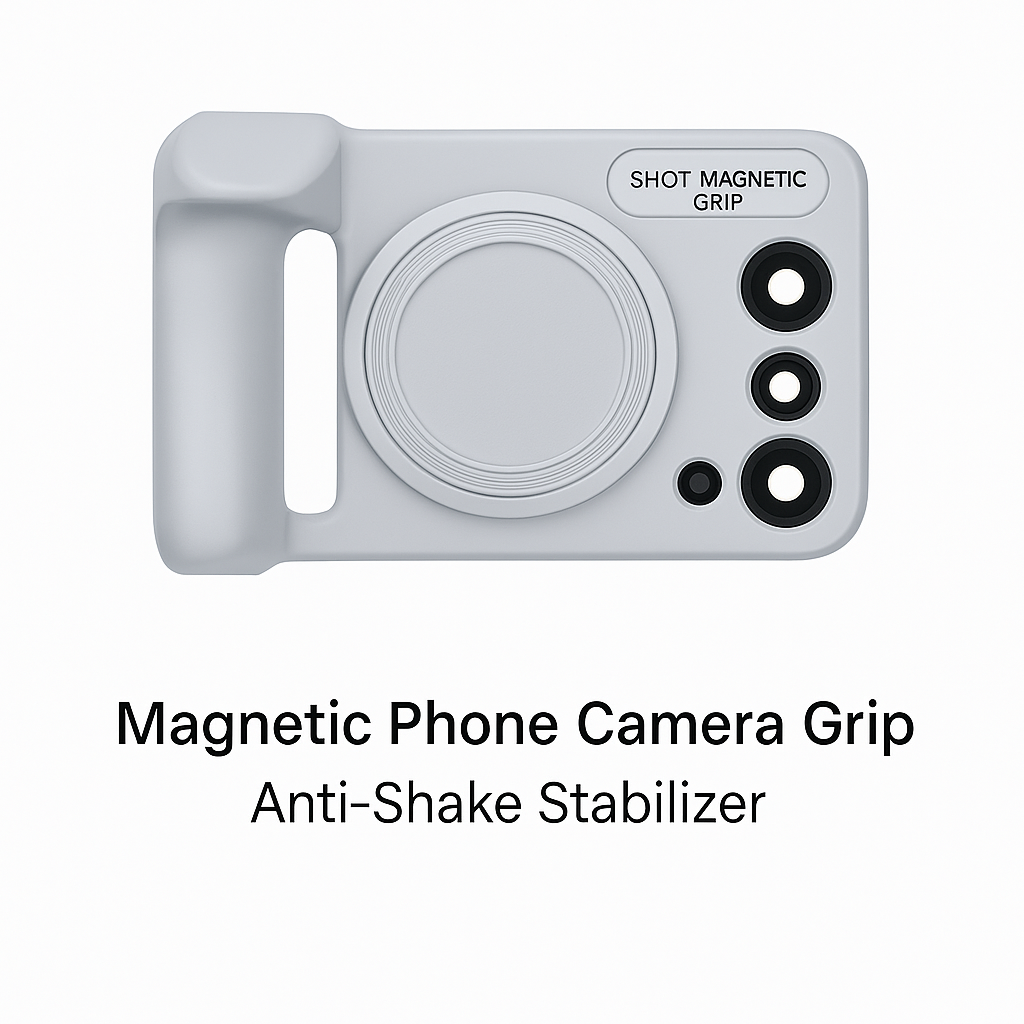 Magnetic phone camera grip with anti-shake stabilizer on a white background