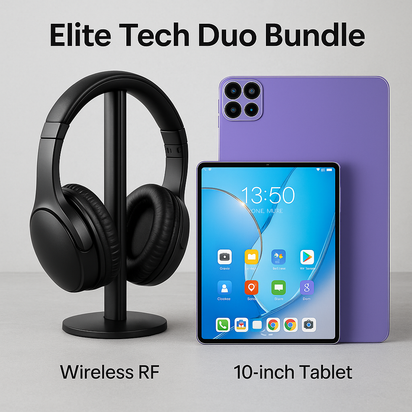 “Luxe Tech Performance Bundle featuring a 10-inch premium Android tablet paired with wireless over-ear headphones. Ideal for work, school, gaming, travel, and everyday entertainment.”