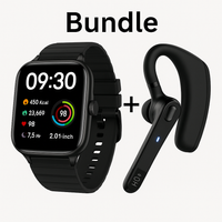 Smartwatch and Bluetooth headset tech bundle- fitness and hands-free set.