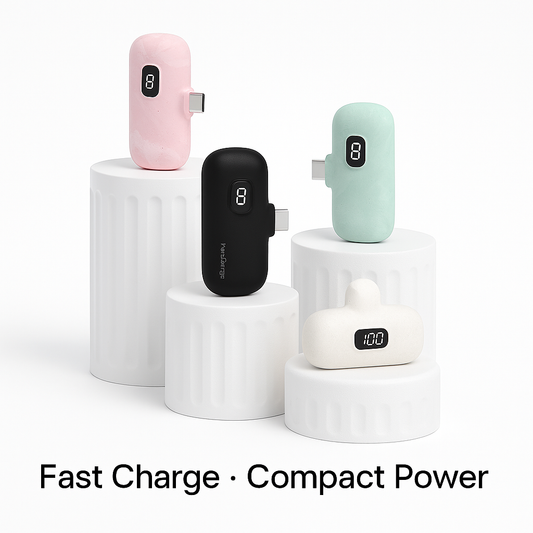 Close-up view of the multi-port card reader with USB, USB-C, Lightning, SD, and TF slots.30,000mAh Mini Portable Power Bank with Built-In Cable & Digital Display