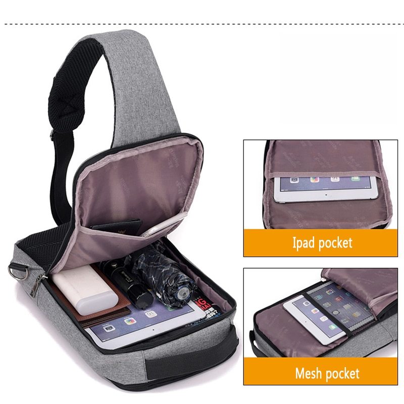 Anti-theft USB charging chest bag- Dark Gray (Fast U.S. Shipping!)