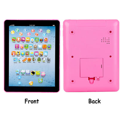 Pink kids learning tablet with early learning app icons and bright display.