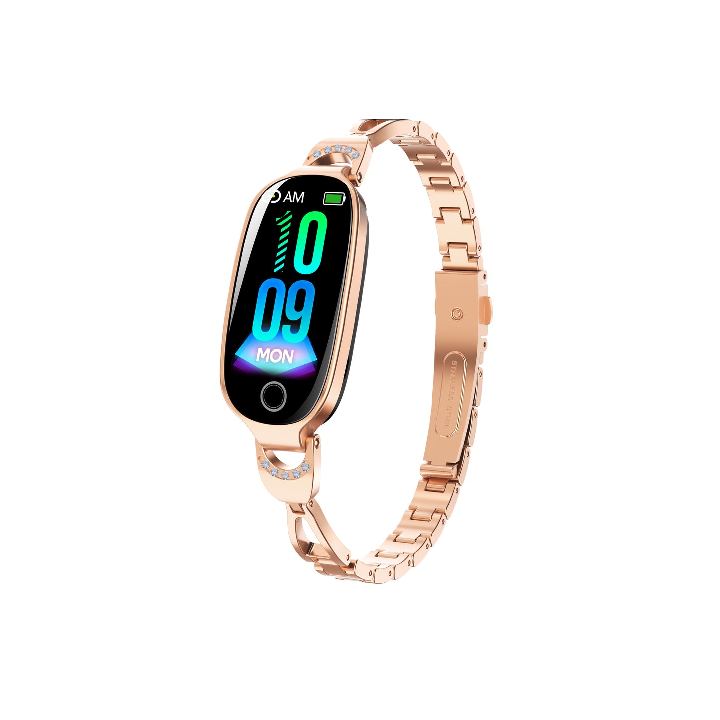 “Luxury smartwatch for women in rose gold with health monitor”