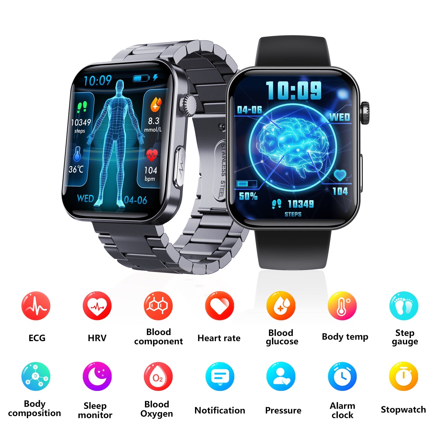 2025 Smart Health Tracker 2-in1 Smartwatch-Fitness, Heart Rate & Message Reminder