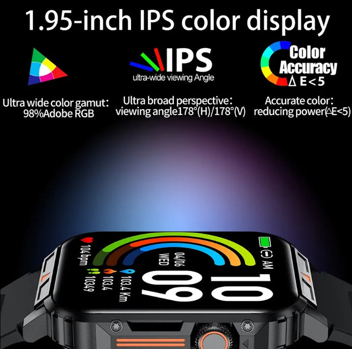 1.95-inch IPS color display of Lynda Kay’s ATL Edition smartwatch showing bright, wide-angle screen.