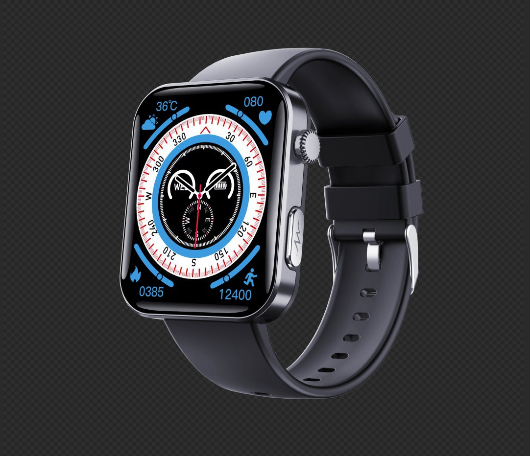 Smartwatch with a black strap on a dark background