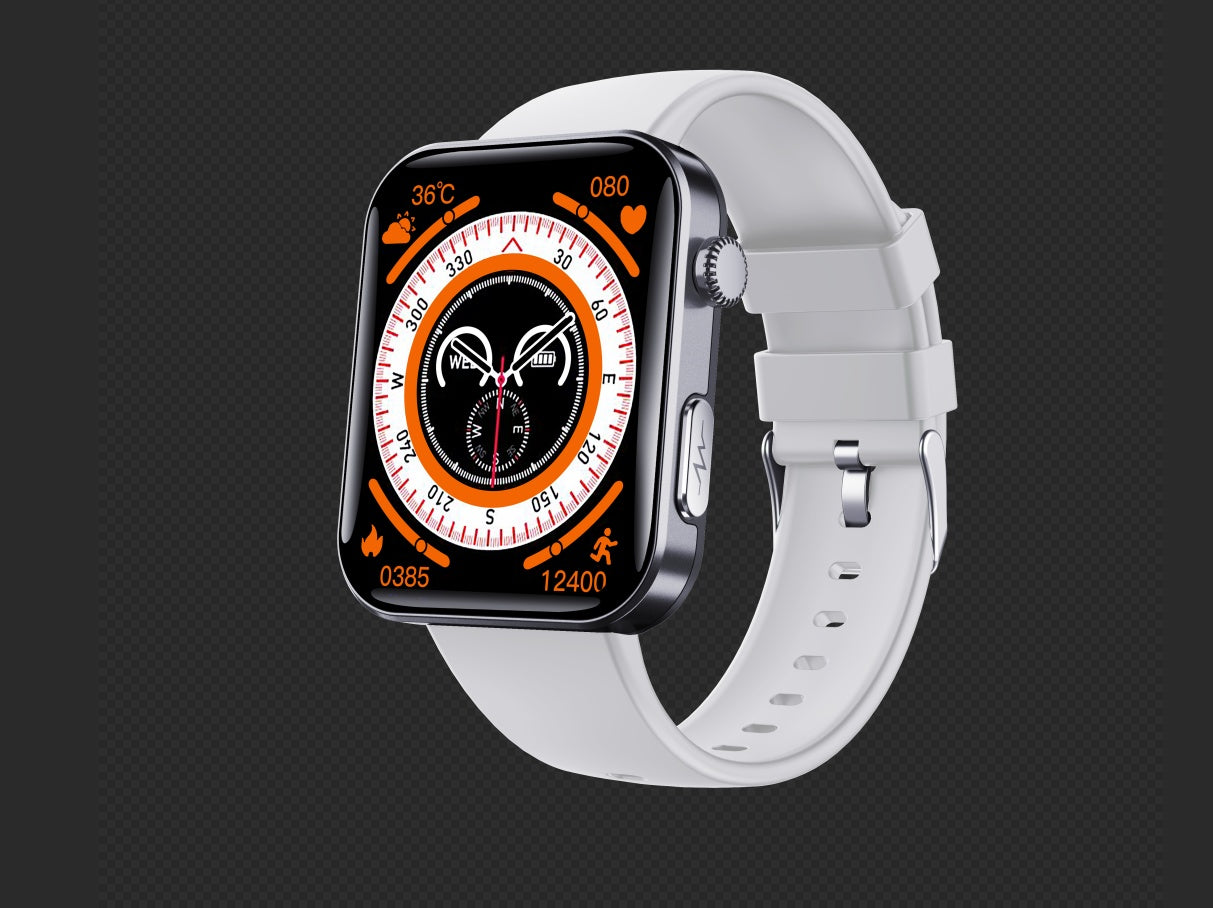 Smartwatch with a white band on a dark background