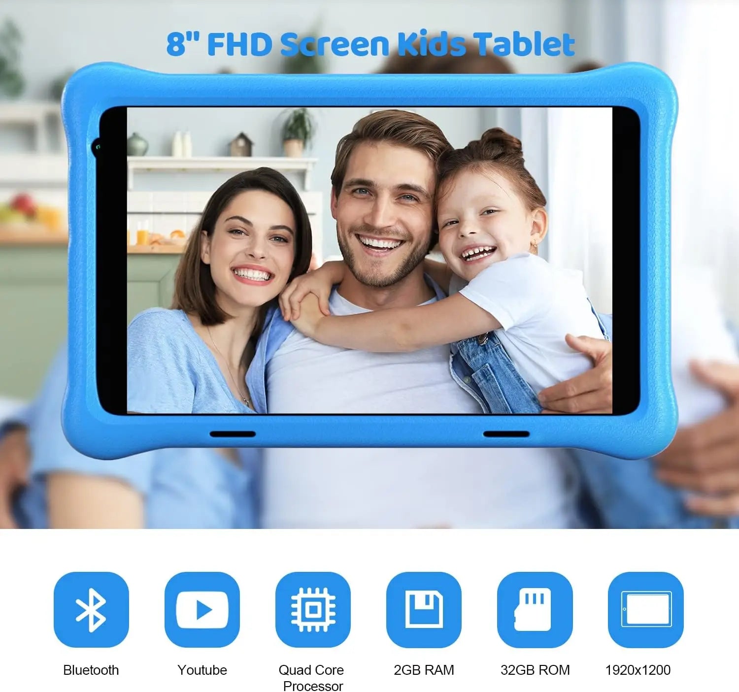 Kids tablet with dual cameras, WiFi, and educational apps