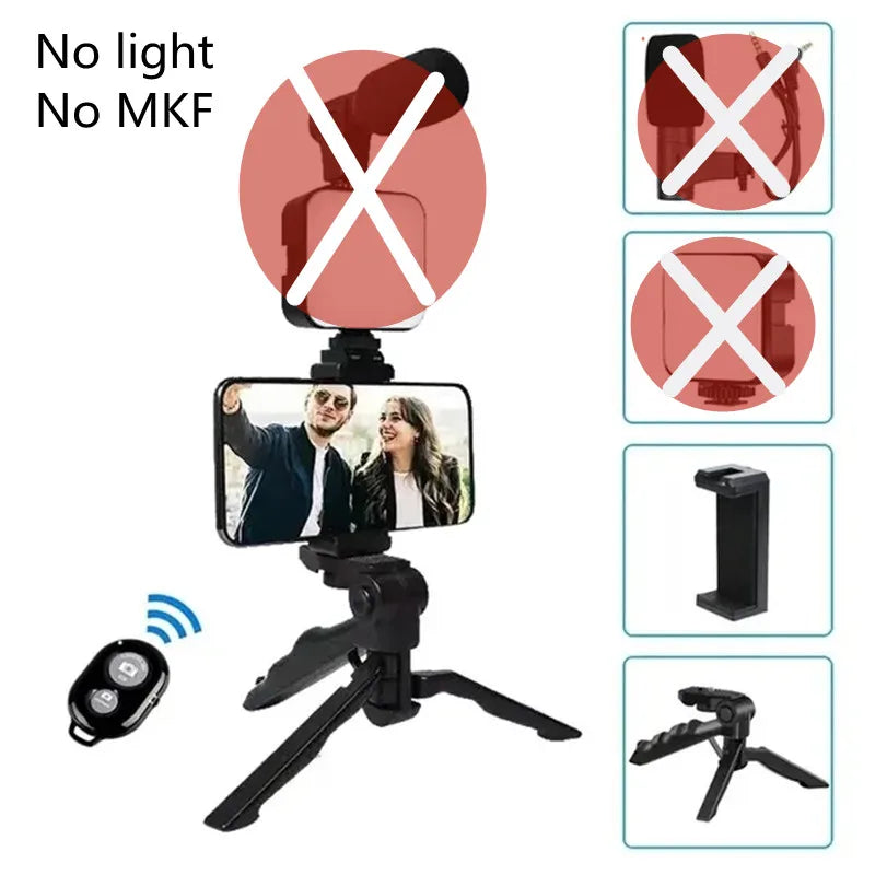 Phone holder with light and tripod on a white background