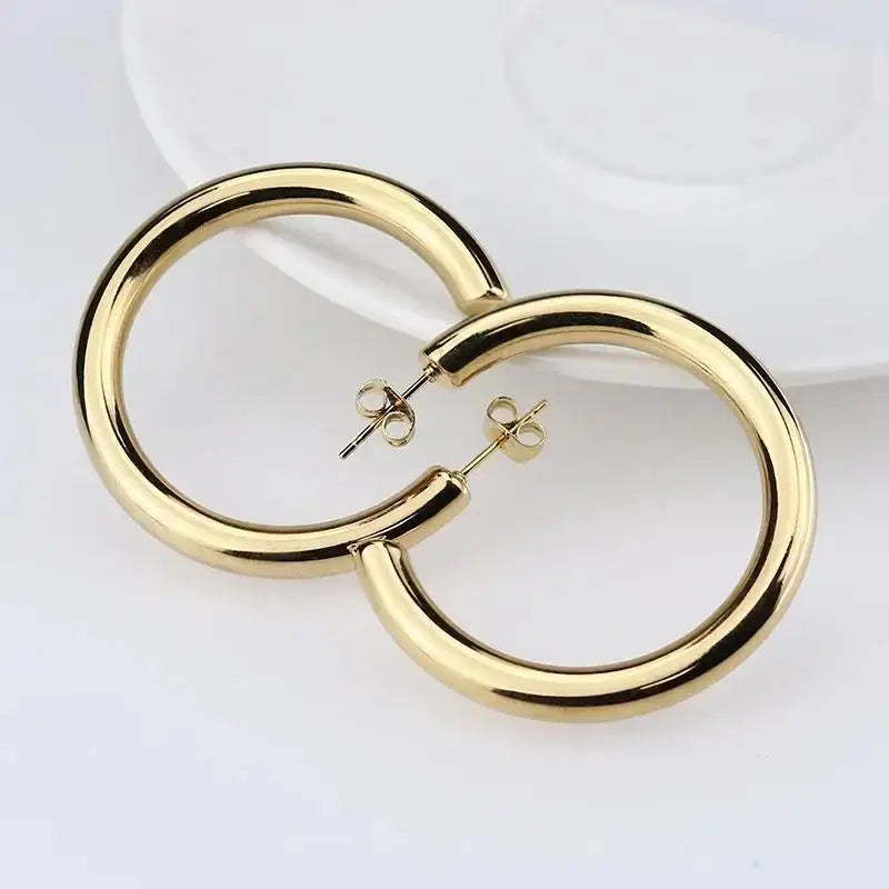 18K gold plated thick hoop earrings for women