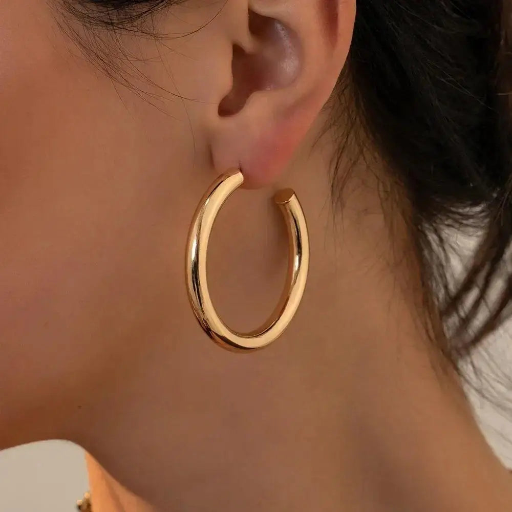 18K gold plated thick hoop earrings for women