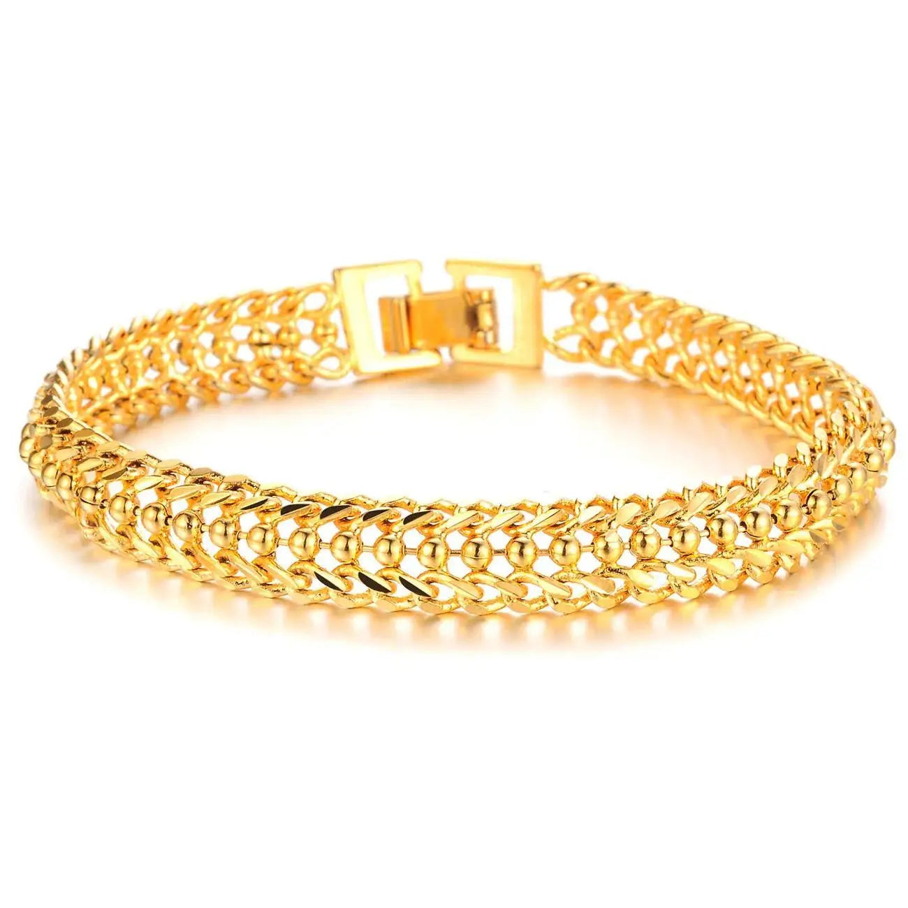 18K gold-plated elegant woven link bracelet close-up
