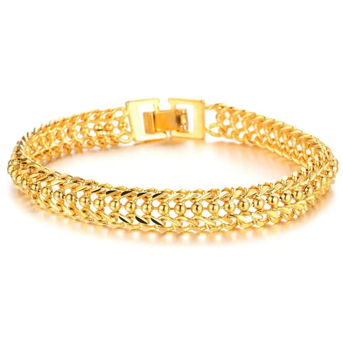 18K gold-plated elegant woven link bracelet close-up