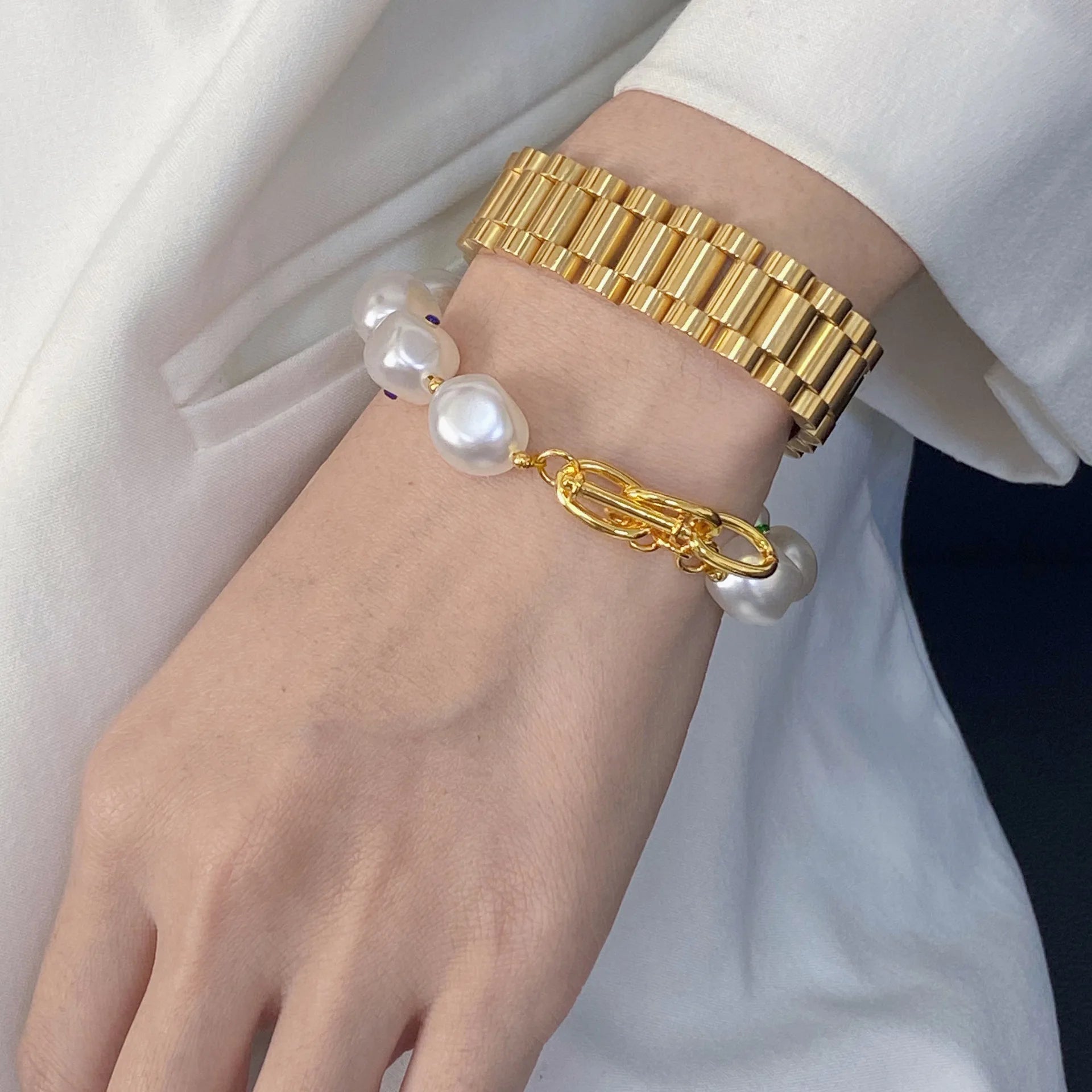 18K gold-plated stainless steel link bracelet