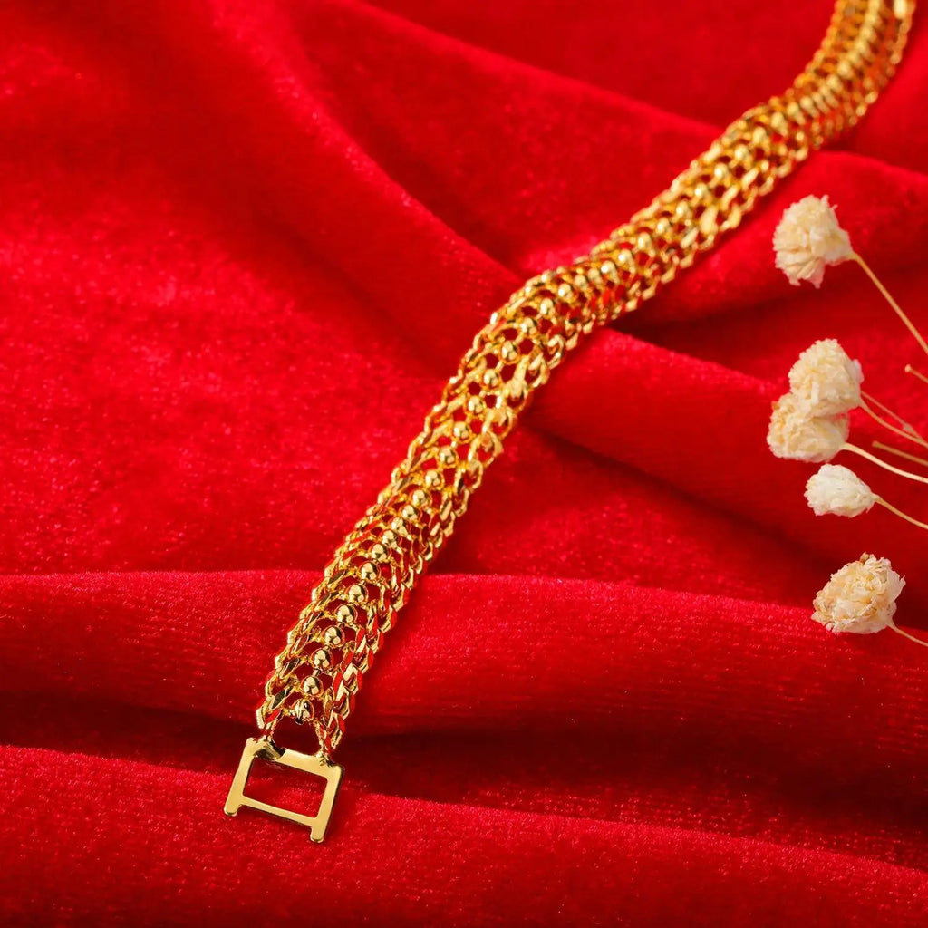 18K gold-plated elegant woven link bracelet close-up