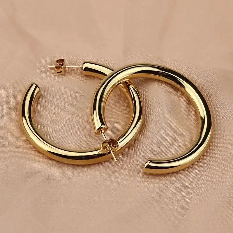 18K gold plated thick hoop earrings for women