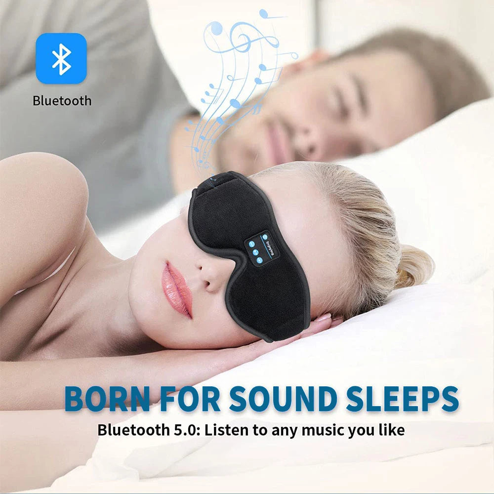“Soft contoured sleep mask with wireless music speakers”