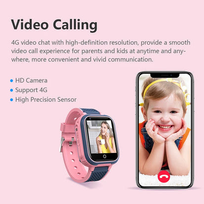 Smartwatch and smartphone displaying video call feature with a child on a pink background