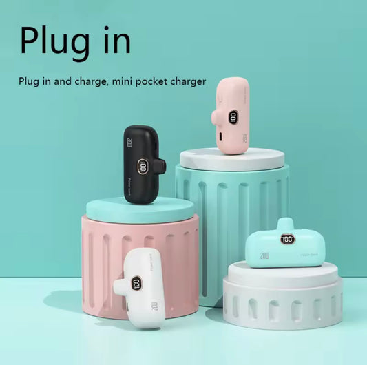 Compact capsule power bank in pink and blue on desk – Lynda Kay’s Shop
