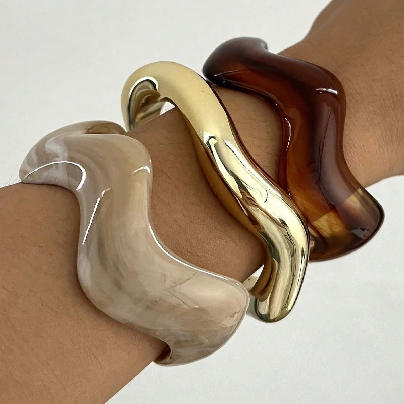 Three-piece sculpted wave cuff bracelet set