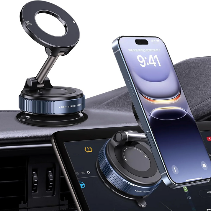 “360-degree magnetic vacuum car phone holder on dashboard”