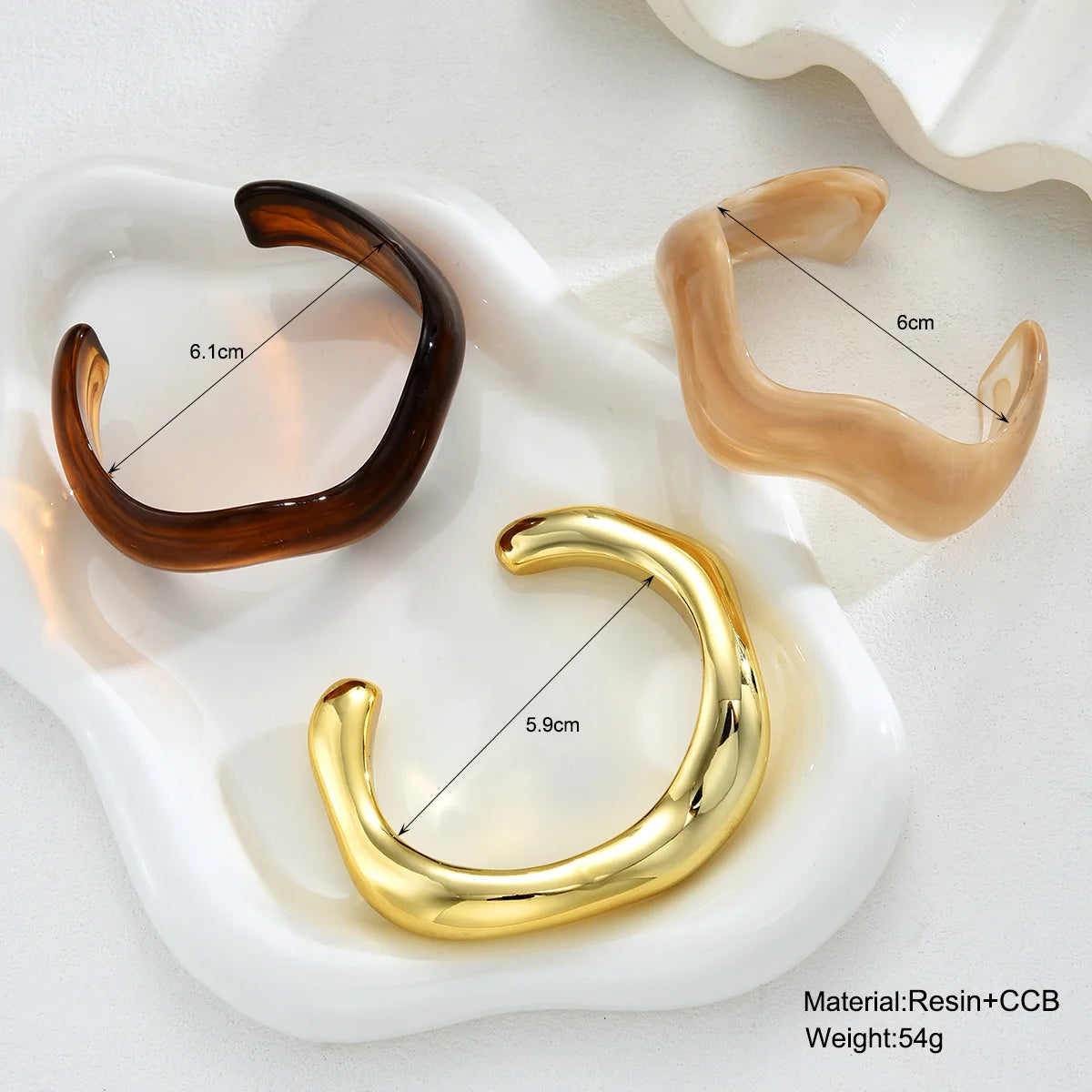 Three-piece sculpted wave cuff bracelet set