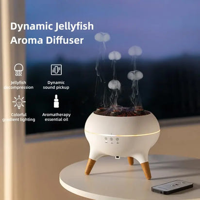 Dynamic Jellyfish Aroma Diffuser with features listed on a dark background