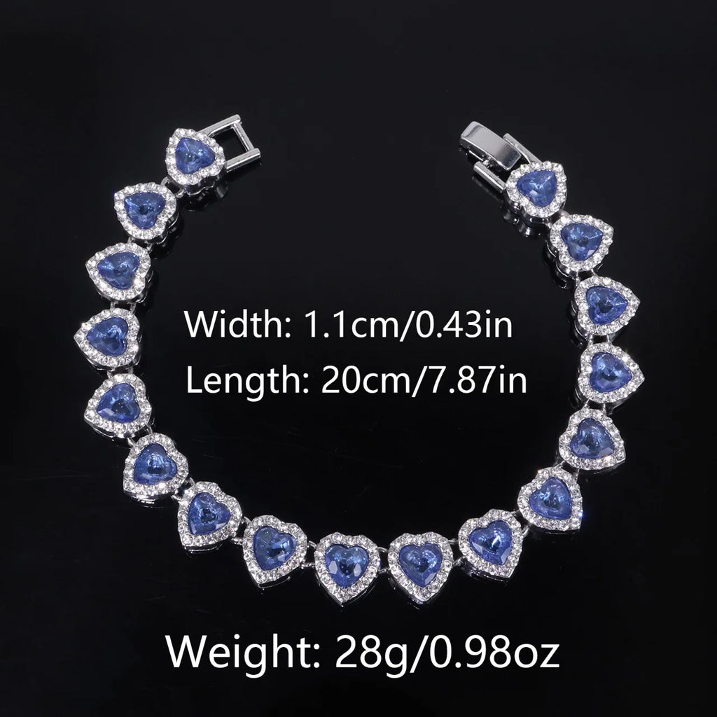 Blue heart rhinestone bracelet with measurements