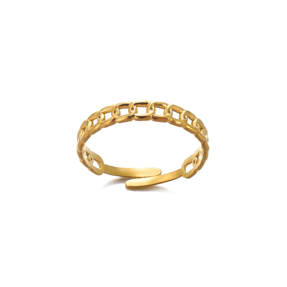 Gold chain-link ring on a white background