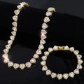 Gold-tone heart rhinestone necklace and bracelet set