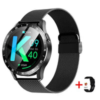 Smartwatch with black mesh band on a white background