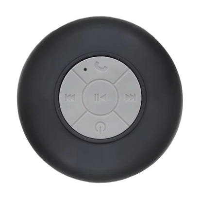 Black and gray Bluetooth speaker on a white background