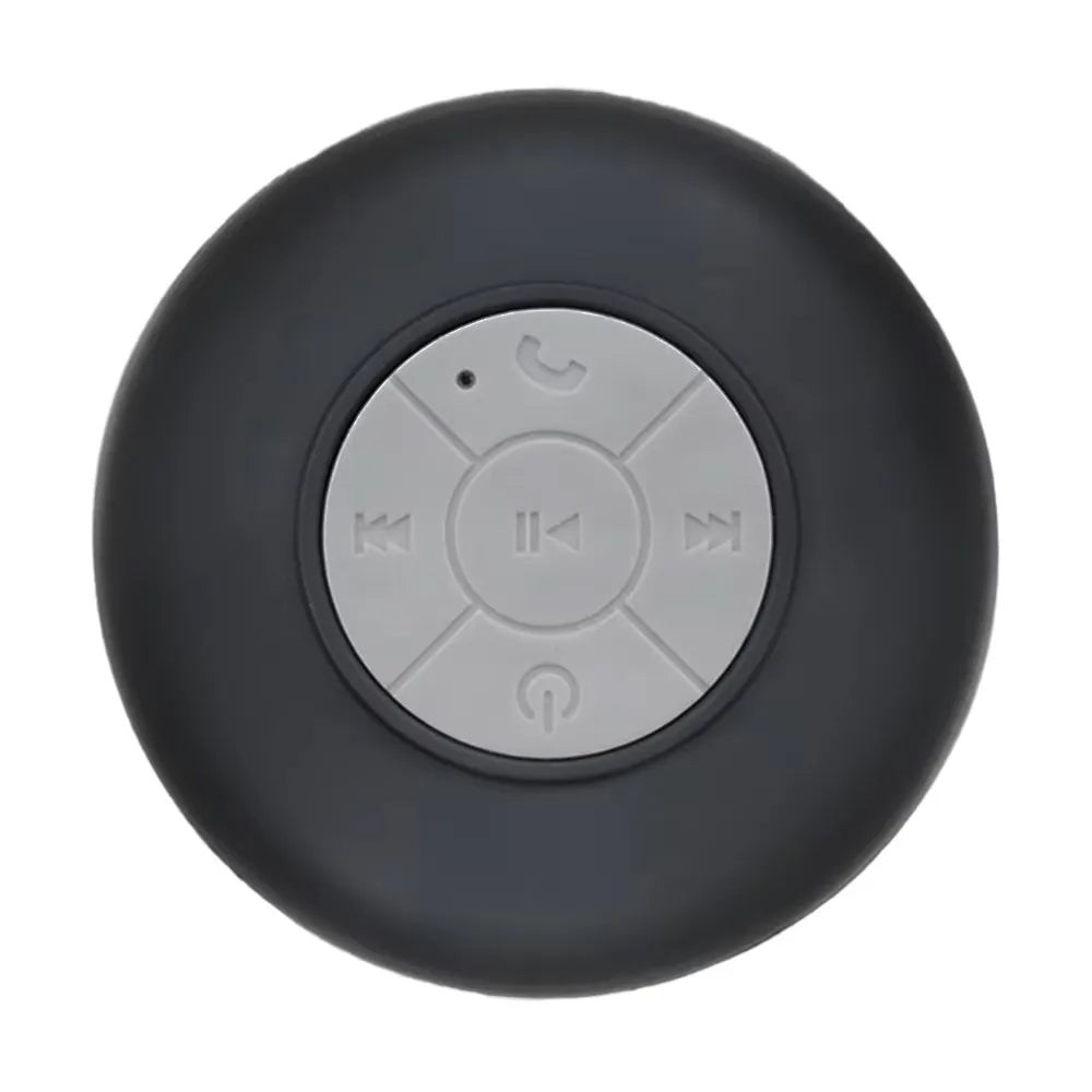 Black and gray Bluetooth speaker on a white background