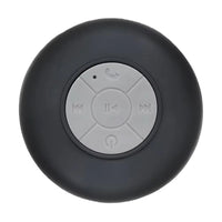 Black and gray Bluetooth speaker on a white background