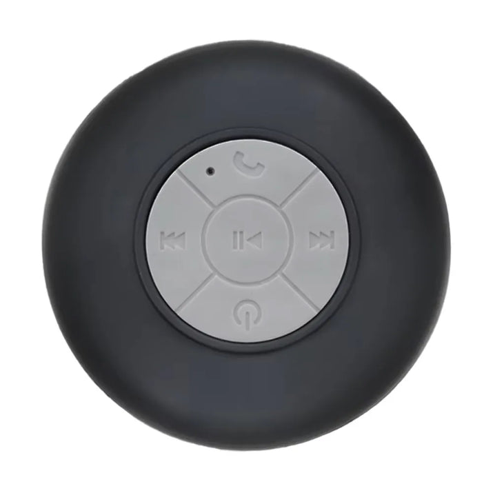 Black and gray Bluetooth speaker on a white background