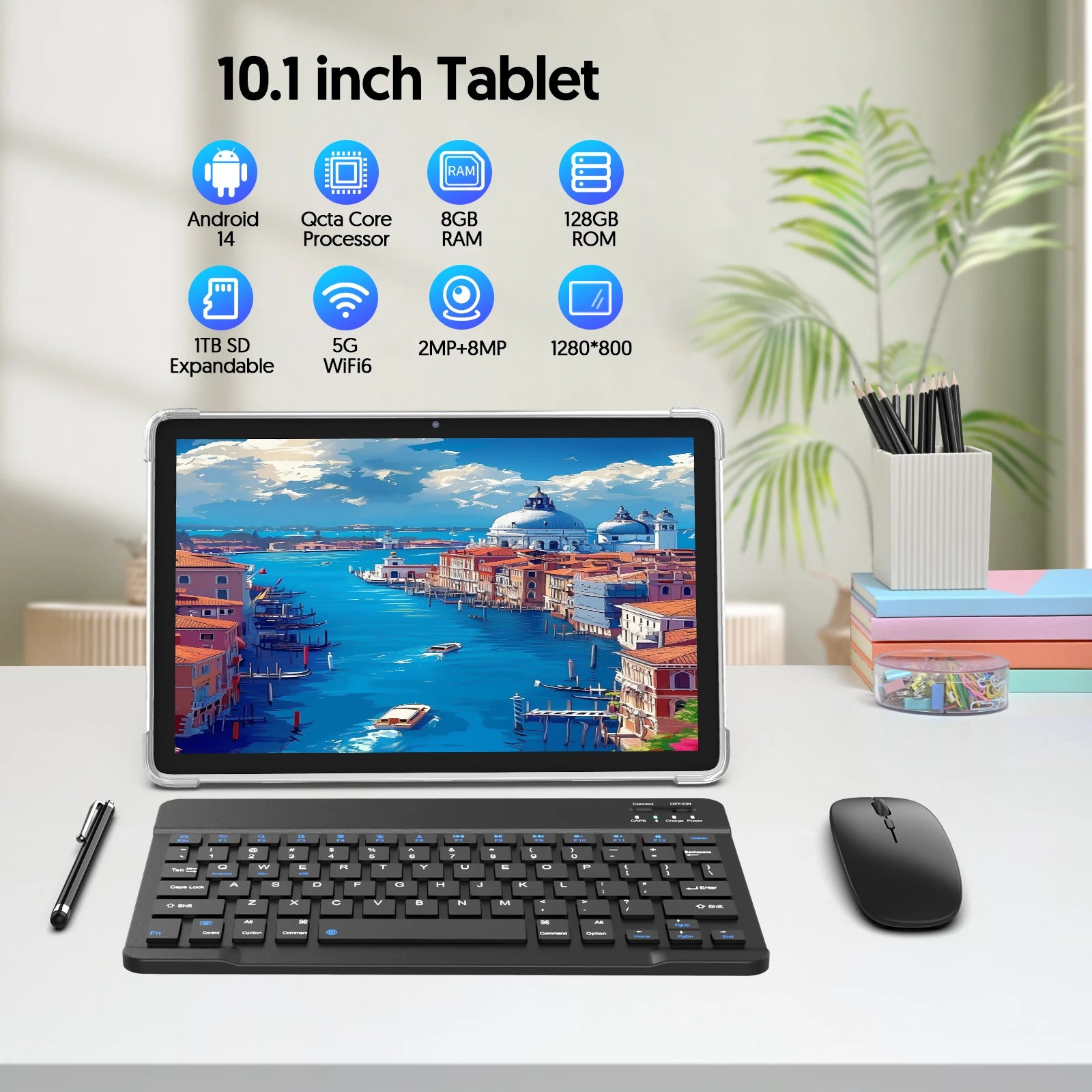“Close-up of Android tablet display and keyboard”