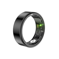 Black smart ring with built-in health sensors for sleep and fitness tracking.