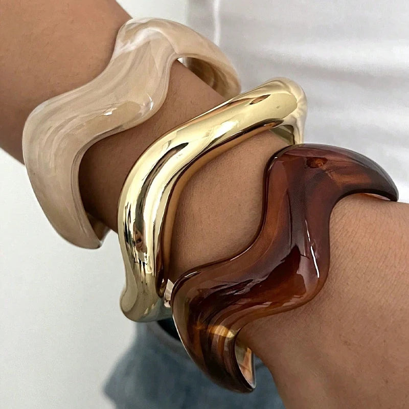 Three-piece sculpted wave cuff bracelet set