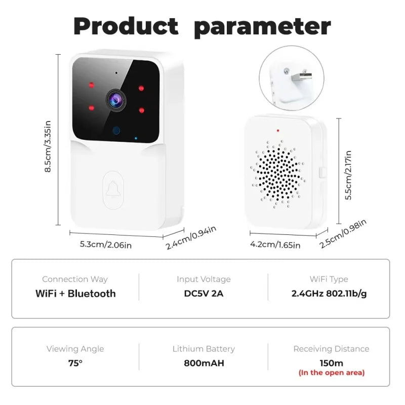 Product parameter chart for a security camera with dimensions and technical specifications.