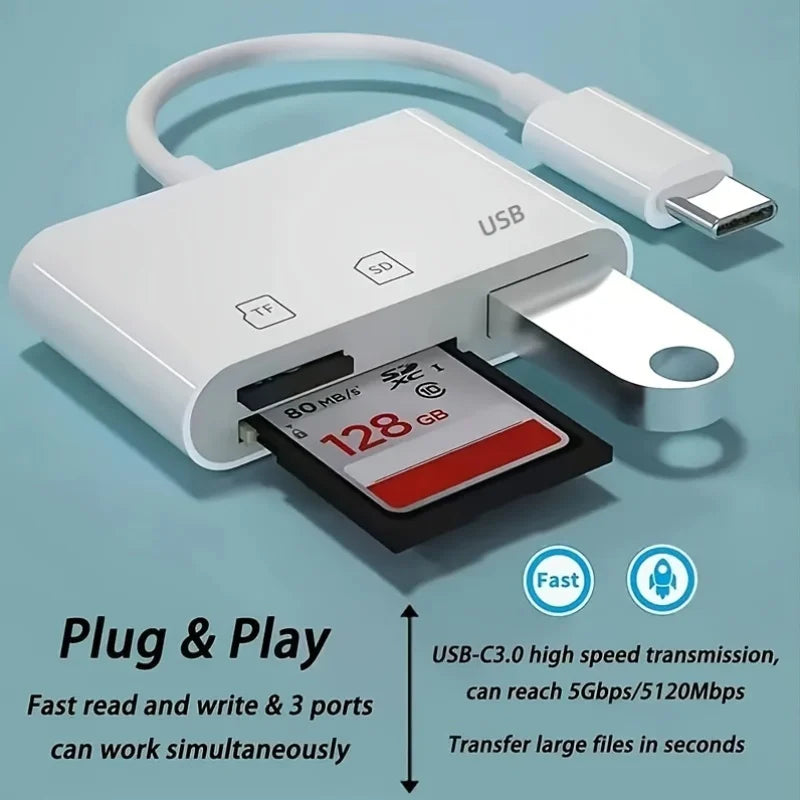 Compact USB-C card reader for Android, tablets, and laptops