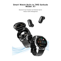 Smart watch with built-in TWS earbuds on a white background