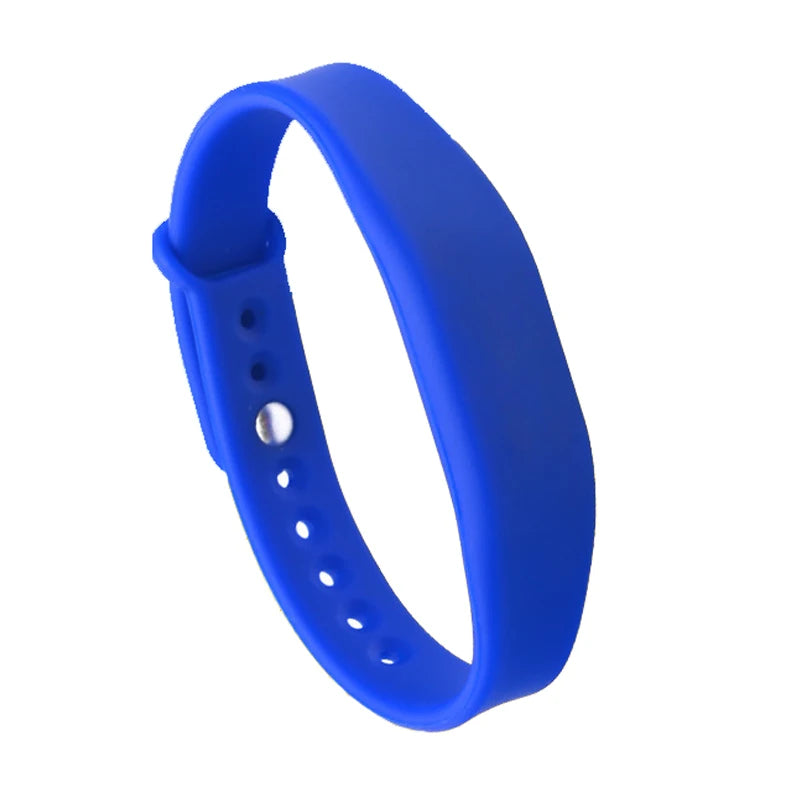 Blue silicone wristband on a white background