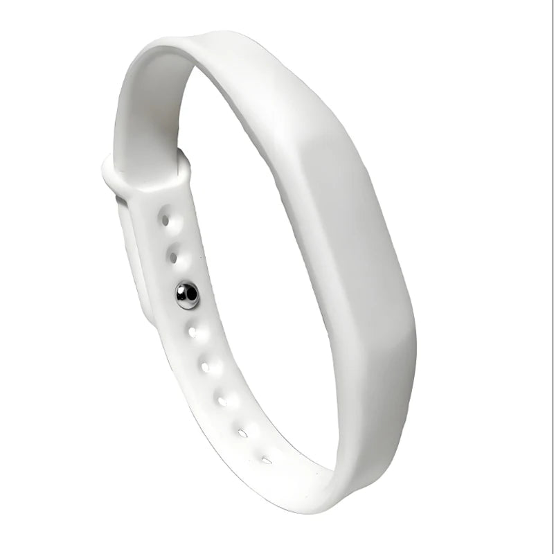 White silicone wristband on a white background