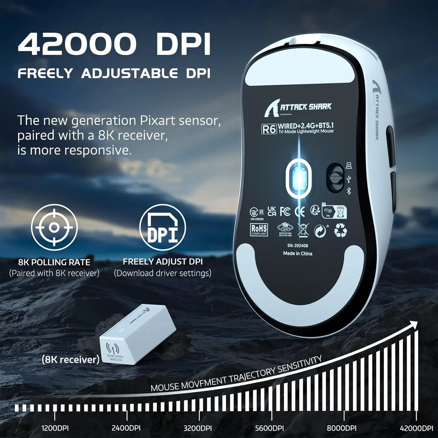 Attack Shark R6 Wireless RGB Gaming Mouse – PAW3950 Ultralight Precision Sensor