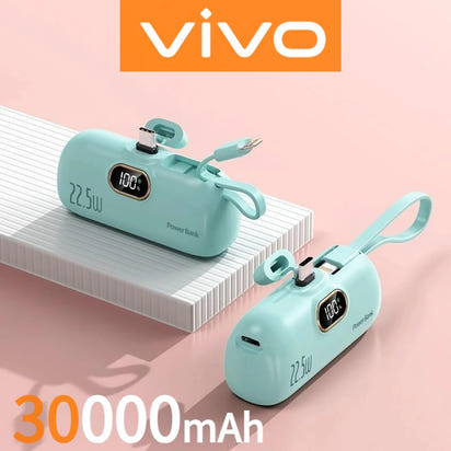 VIVO Capsule Power Bank – 30000mAh Fast-Charge Portable Mini Charger with Digital LED Display