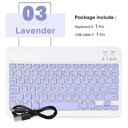Lavender keyboard with USB cable on a white background