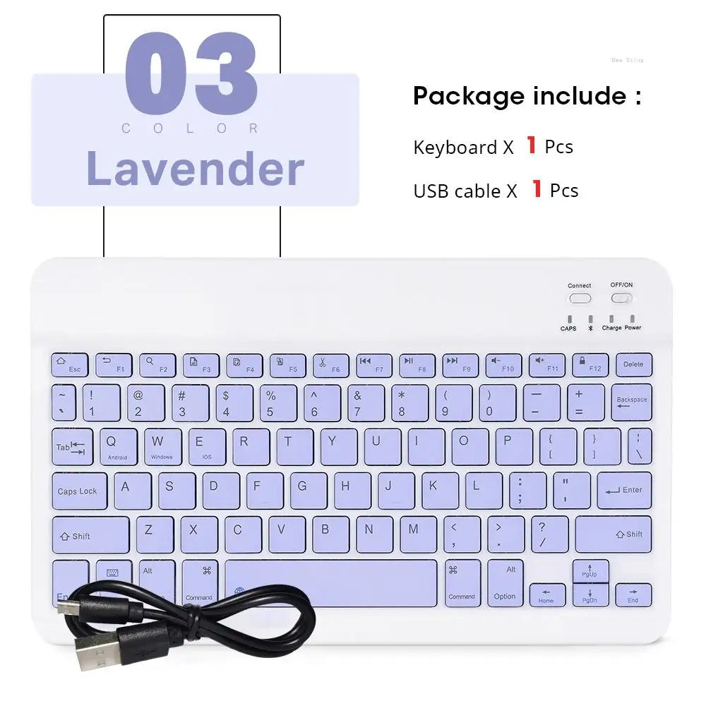 Lavender keyboard with USB cable on a white background