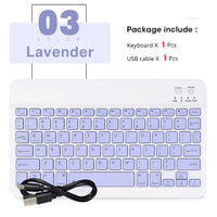 Lavender keyboard with USB cable on a white background