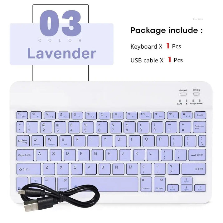 Lavender keyboard with USB cable on a white background